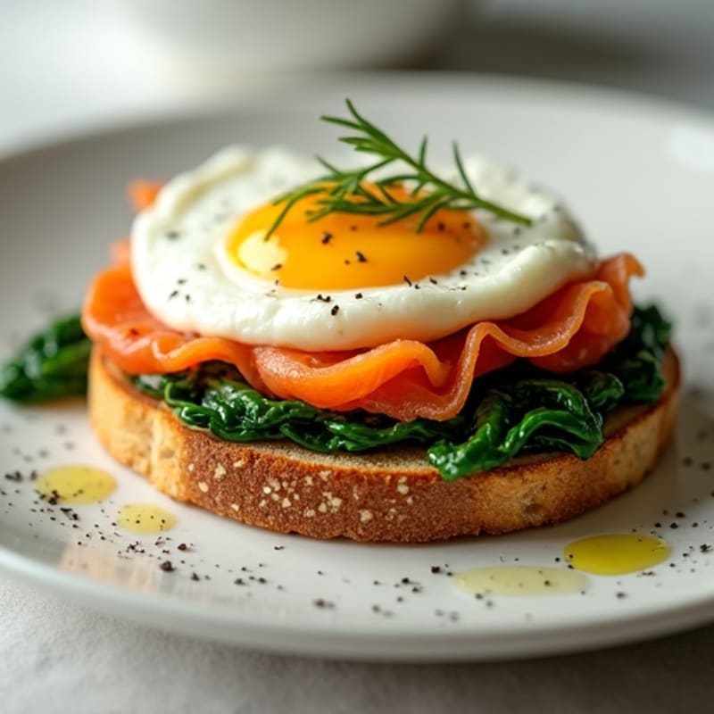 Egg White and Smoked Salmon Toast with Sautéed Spinach