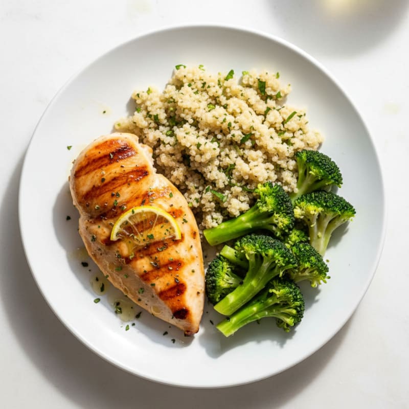 Grilled Chicken Breast with Quinoa and Steamed Broccoli