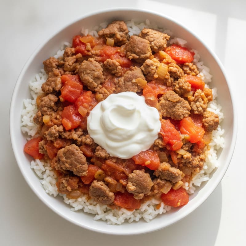 Lean Mince Beef and Tomato Rice Skillet
