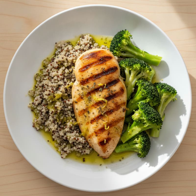Grilled Chicken Breast with Quinoa and Steamed Broccoli