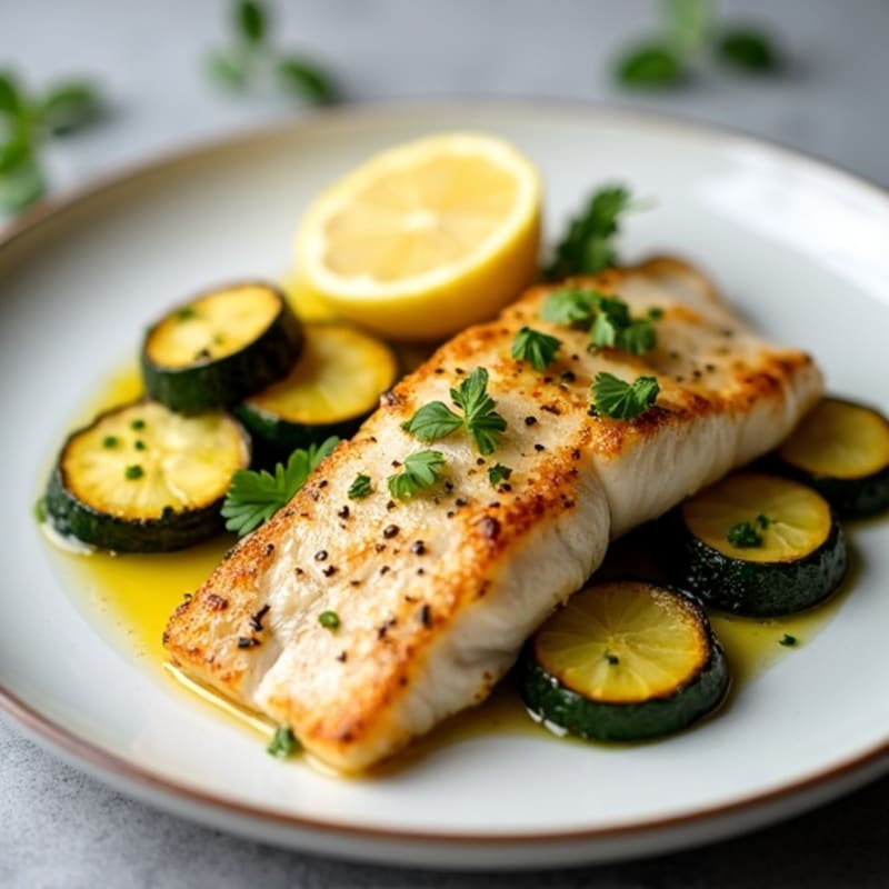 Seared Tilapia with Roasted Zucchini and Lemon