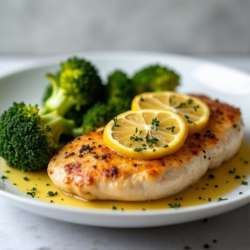 Lemon Garlic Pan-Seared Chicken with Roasted Broccoli