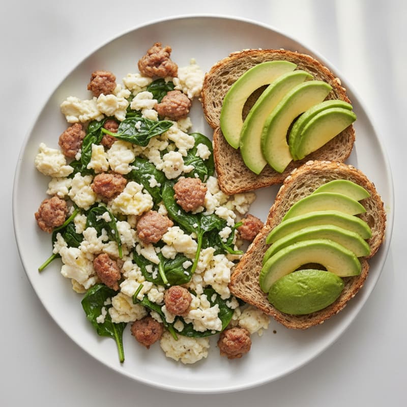 Scrambled Egg Whites with Turkey Sausage and Spinach