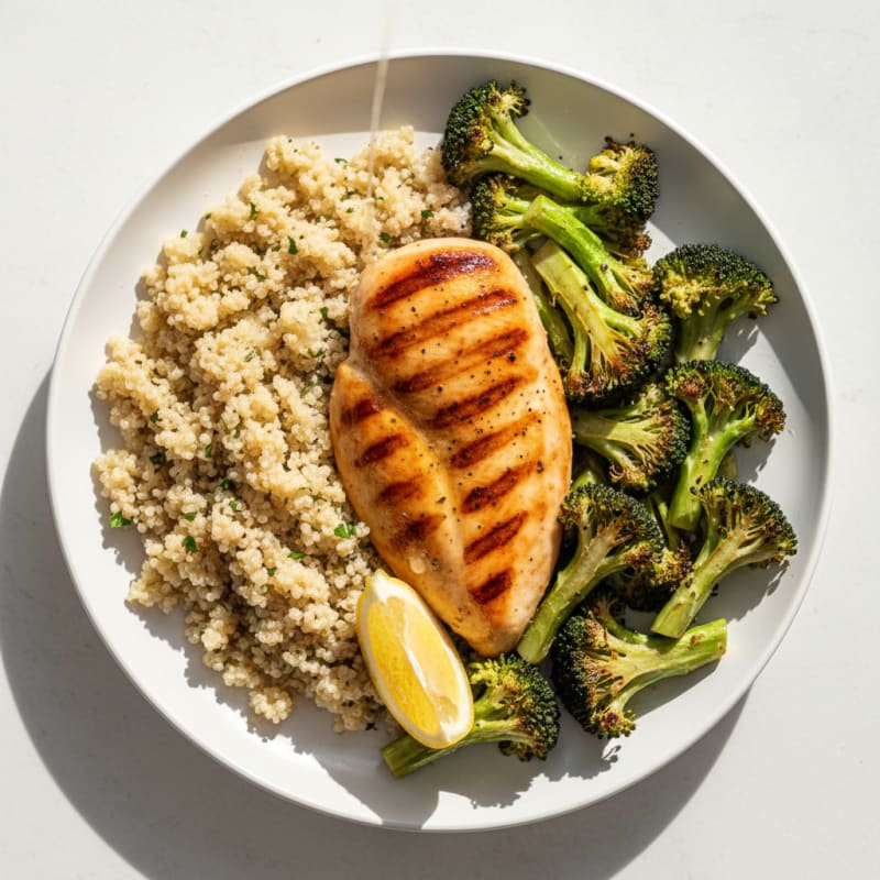 Grilled Chicken Breast with Quinoa and Roasted Broccoli