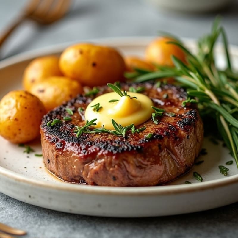 Herb-Garlic Butter Seared Steak with Roasted Baby Potatoes