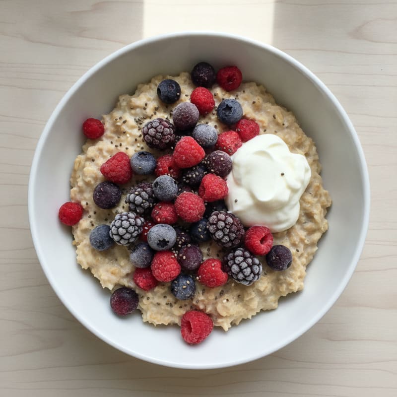 Protein Oatmeal with Plain Yoghurt and Frozen Berries