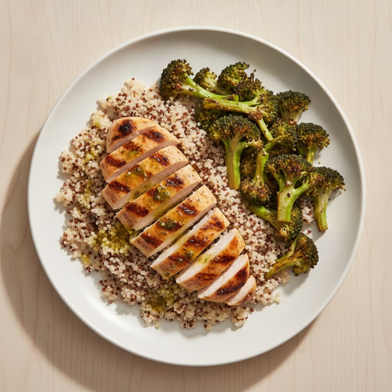 Grilled Chicken Breast with Quinoa and Roasted Broccoli