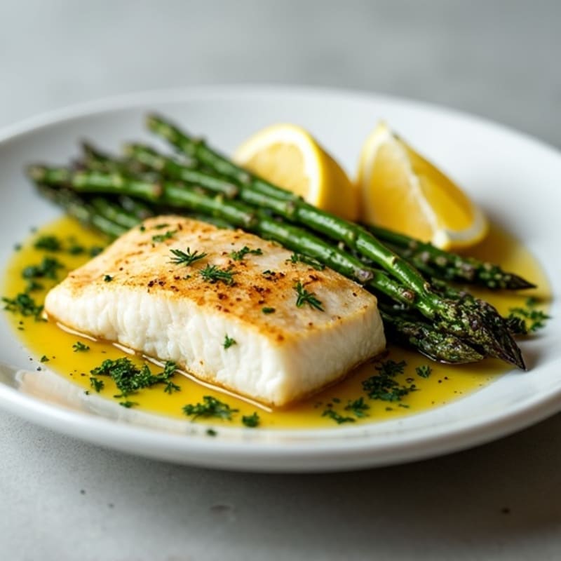 Flaky Pan-Seared White Fish with Lemon Herb Roasted Asparagus