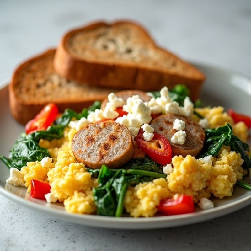Egg White Scramble with Spinach and Grilled Turkey Sausage