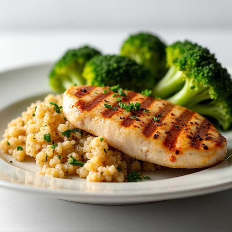 Grilled Chicken Breast with Quinoa and Roasted Broccoli