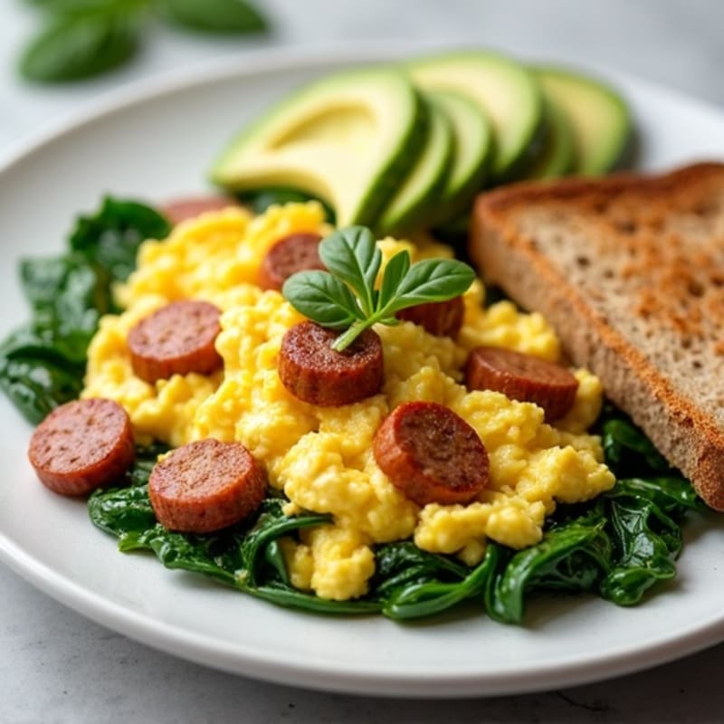 Egg White Scramble with Turkey Sausage and Spinach
