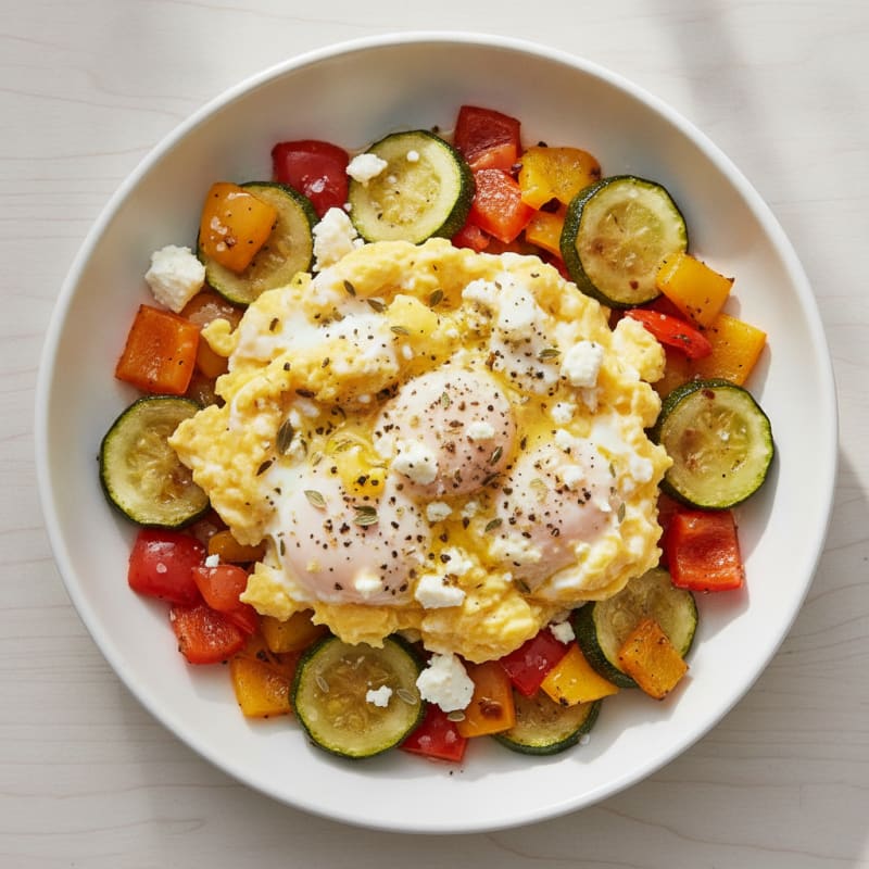 Hearty Scrambled Eggs with Roasted Vegetables