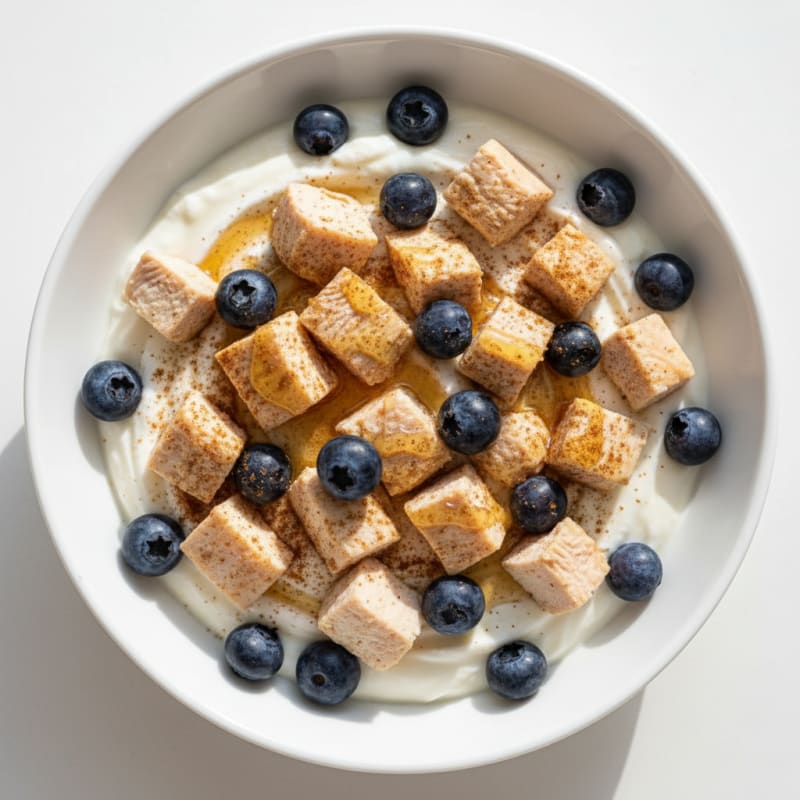 Creamy Greek Yogurt Protein Bowl with Chopped Chicken and Berries
