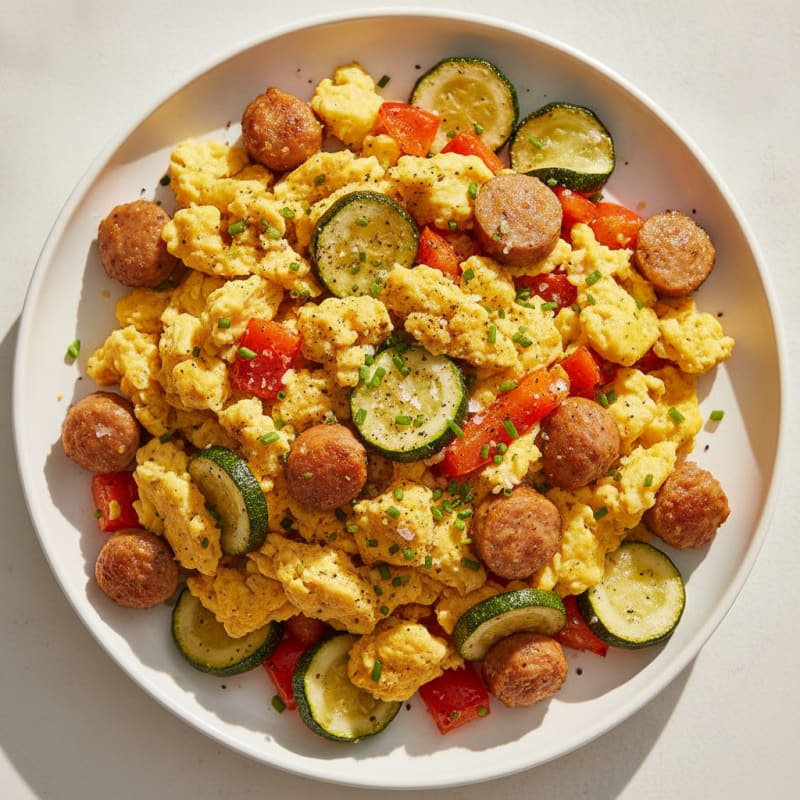 Hearty Scrambled Eggs with Roasted Vegetables