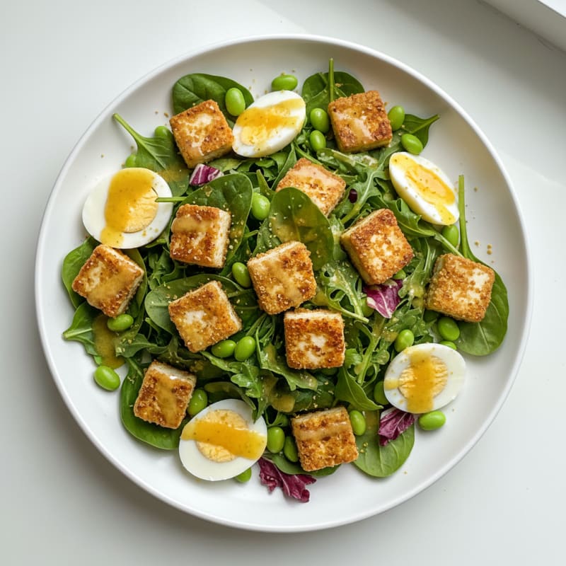Crispy Tofu and Mixed Greens Salad with Lemon Vinaigrette
