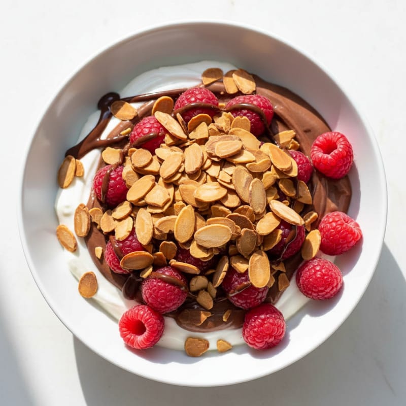 Chocolate Protein Greek Yogurt Parfait with Almonds