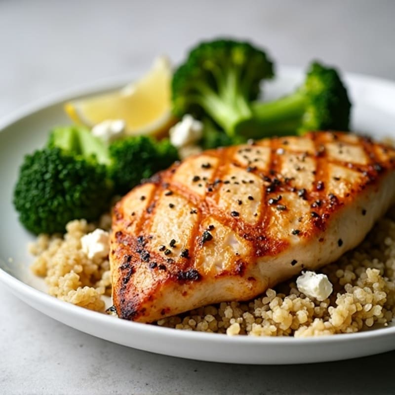 Grilled Chicken Breast and Quinoa Salad with Roasted Broccoli