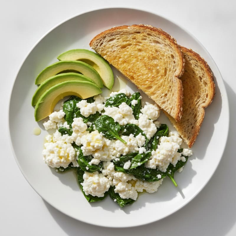 Egg White and Cottage Cheese Scramble with Sautéed Spinach