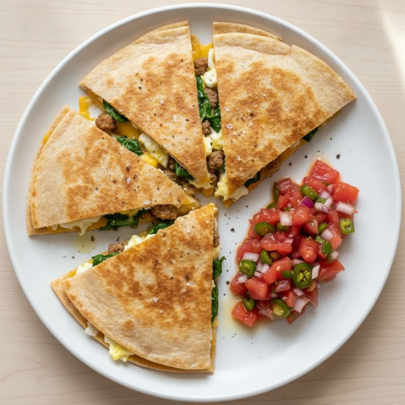 Cheesy Breakfast Quesadilla with Salsa