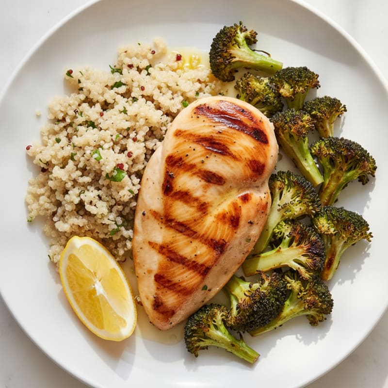 Grilled Chicken Breast with Quinoa and Roasted Broccoli