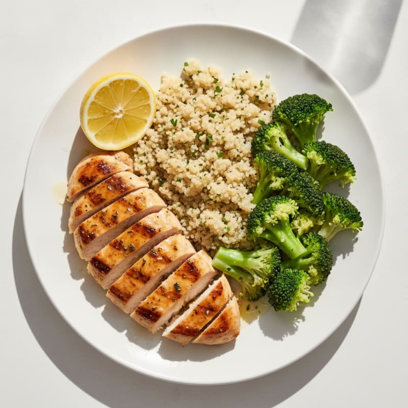 Grilled Chicken Breast with Quinoa and Steamed Broccoli