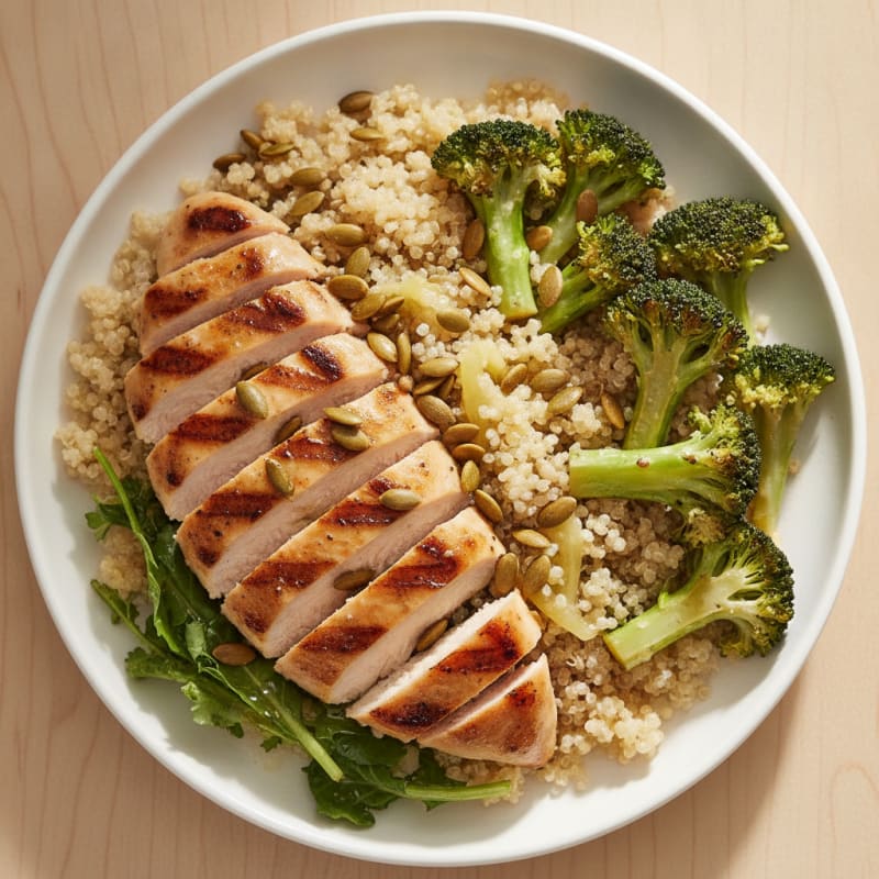 Grilled Chicken and Quinoa Bowl with Roasted Broccoli