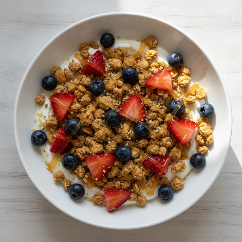 Greek Yogurt Parfait with Protein Granola and Fresh Berries
