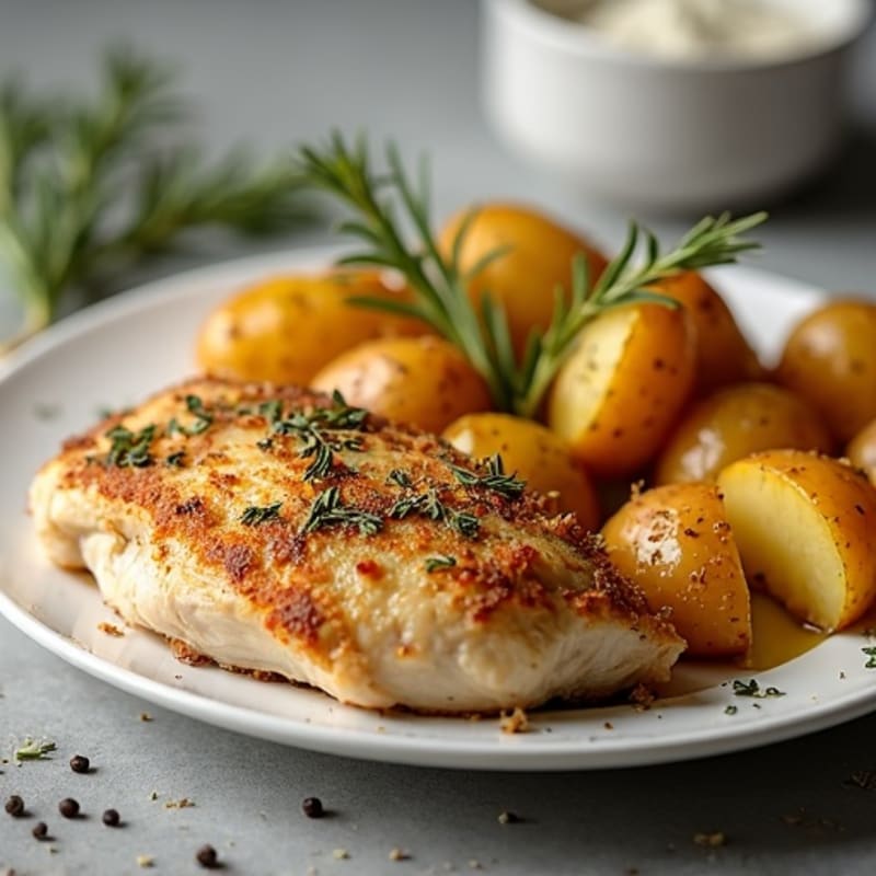 Herb-Roasted Chicken with Crispy Garlic Smashed Potatoes