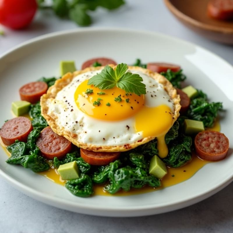 Egg White Scramble with Turkey Sausage and Sautéed Spinach