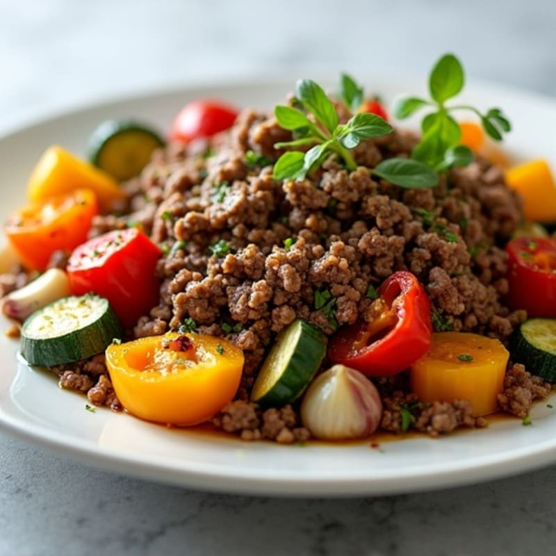 Herb-Seasoned Lean Ground Beef Skillet with Roasted Vegetables