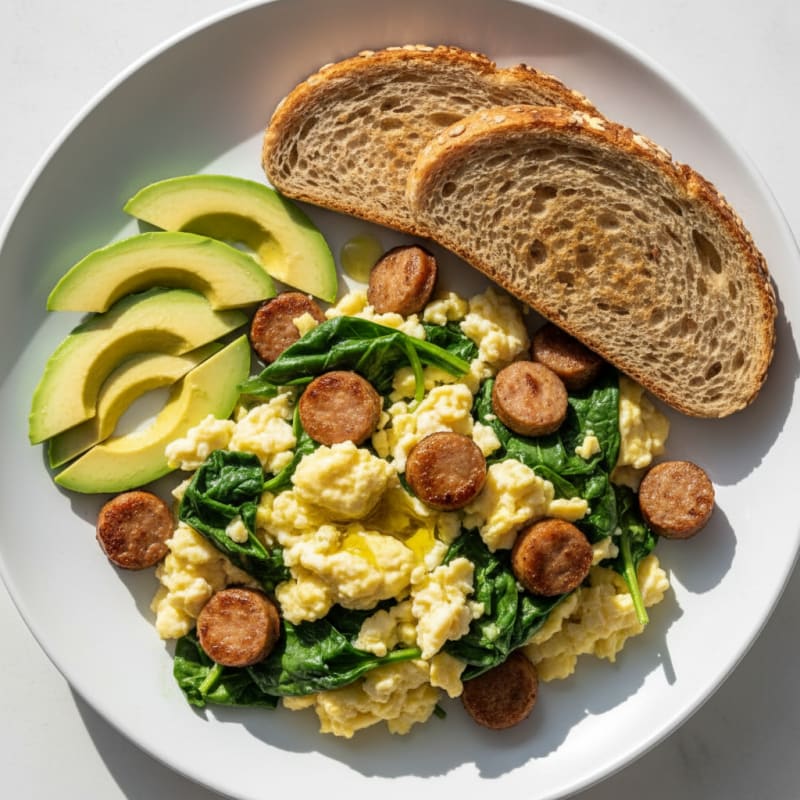 Egg White Scramble with Spinach and Turkey Sausage