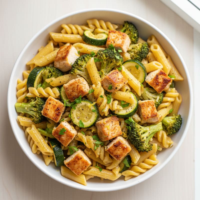 Zesty Lemon-Garlic Pasta with Roasted Vegetables