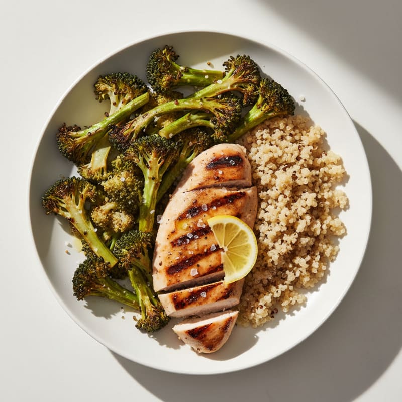 Grilled Chicken Breast with Roasted Broccoli and Quinoa