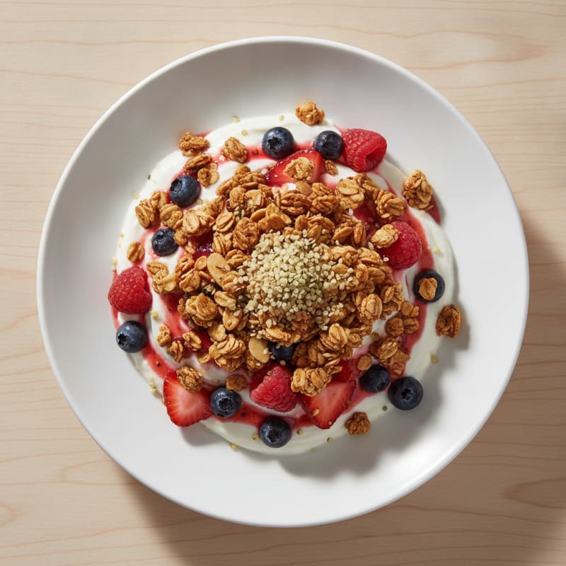 Creamy Greek Yogurt Parfait with Mixed Berries and Crunchy Almond Granola