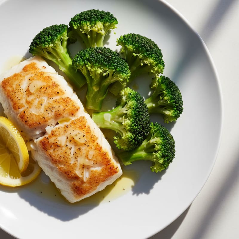 Seared Cod with Steamed Broccoli and Lemon