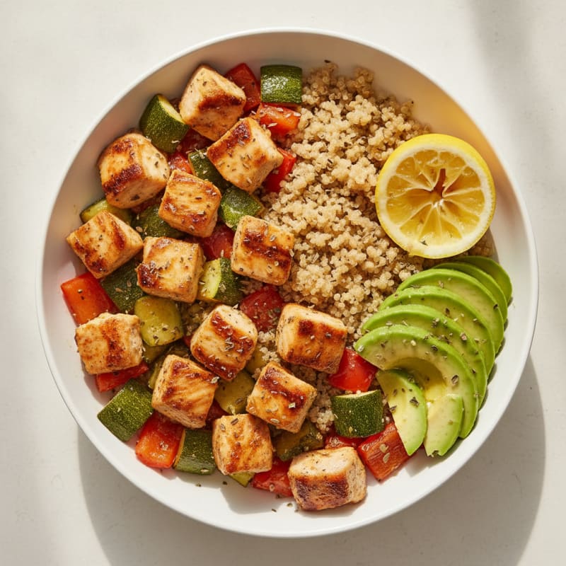 Grilled Chicken and Quinoa Bowl with Roasted Vegetables