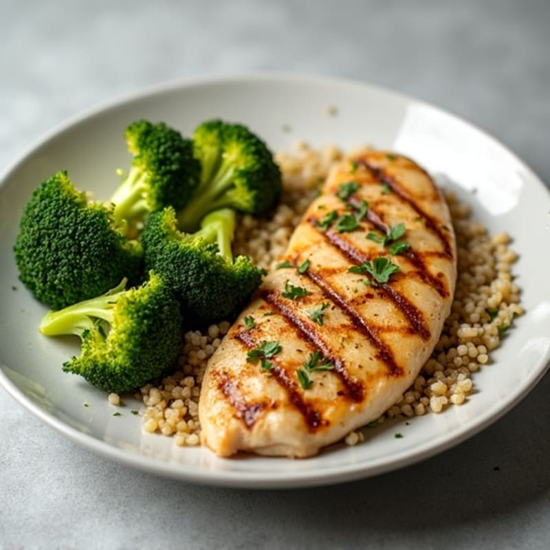 Grilled Chicken Breast with Quinoa and Roasted Broccoli