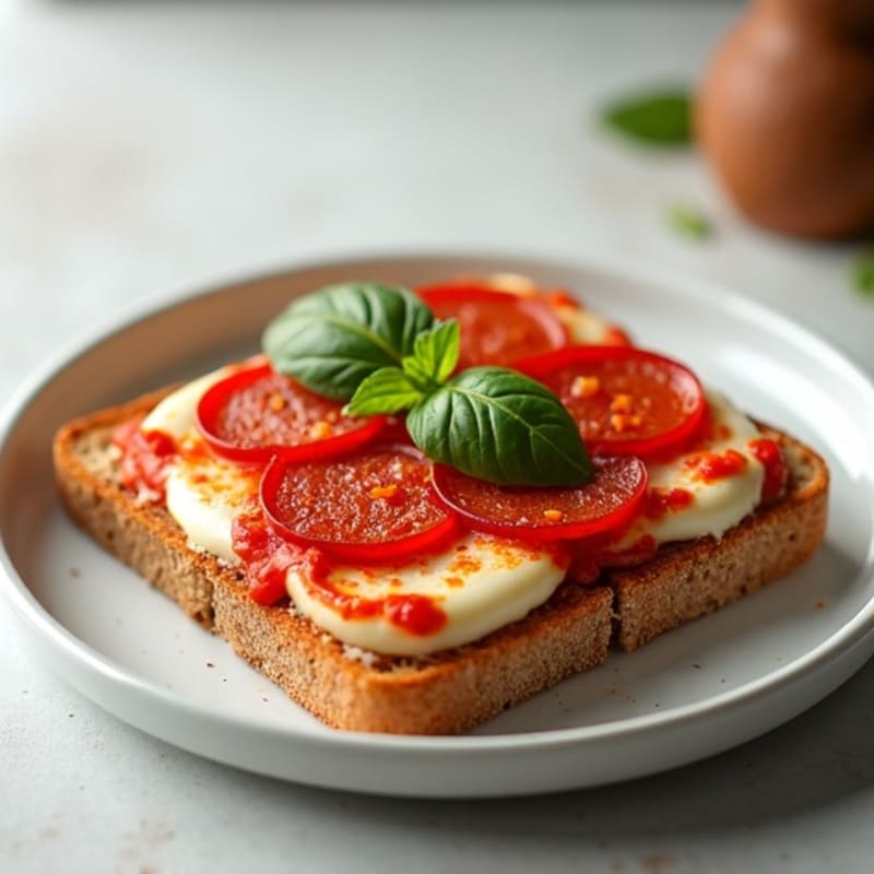 Crispy Whole Grain Turkey Pepperoni Pizza Toast with Fresh Basil