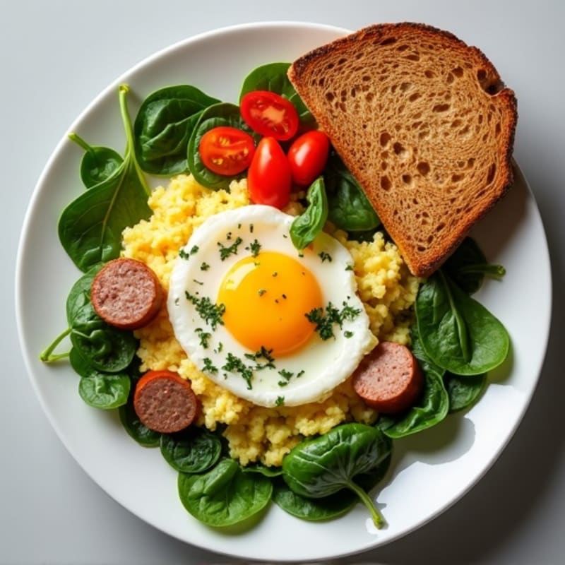 Egg White and Spinach Scramble with Turkey Sausage