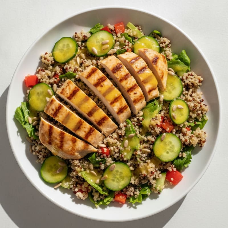 Grilled Chicken Breast with Crunchy Quinoa Salad and Lemon Vinaigrette