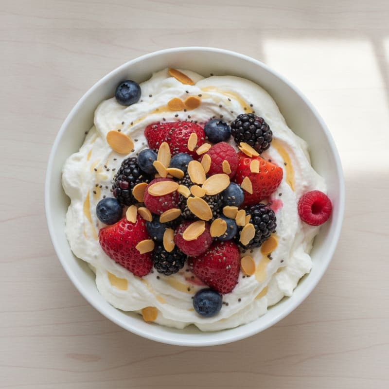 Greek Yogurt Protein Mousse with Mixed Berries