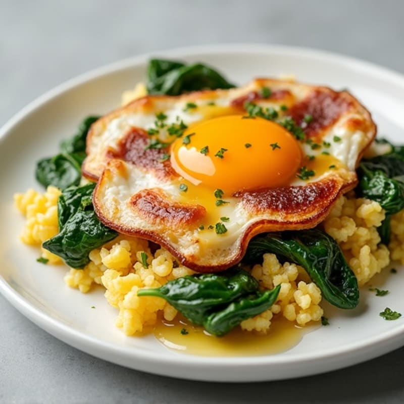 Egg White Spinach Scramble with Turkey Bacon