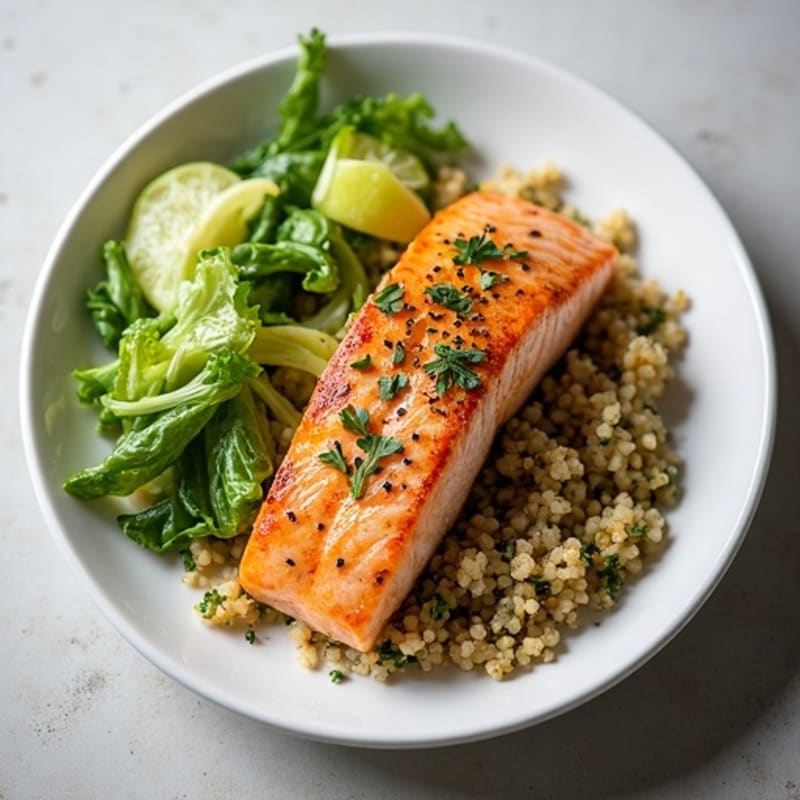 Seared Salmon with Steamed Vegetables and Herbed Quinoa
