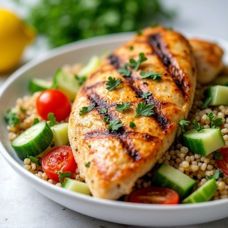 Grilled Chicken Breast with Quinoa Salad and Fresh Herbs