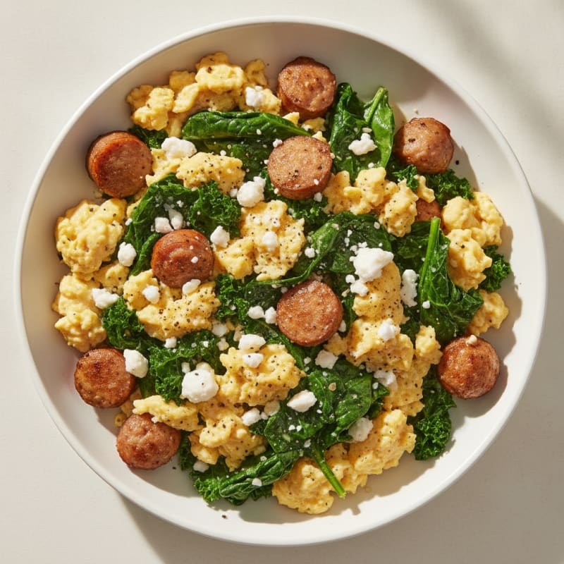 Hearty Scrambled Eggs with Sautéed Greens