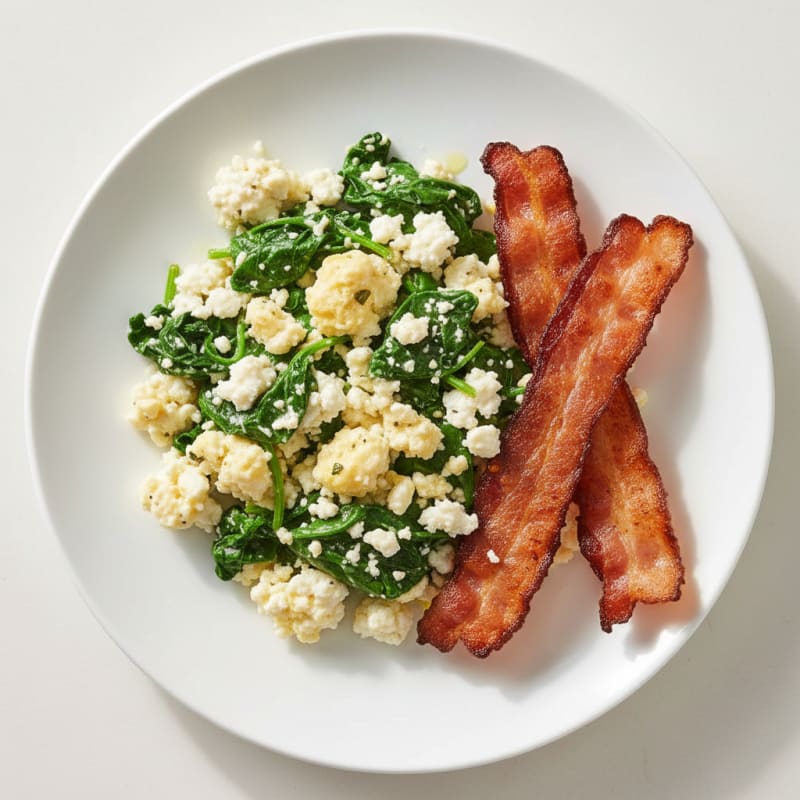Cottage Cheese Scramble with Spinach and Turkey Bacon