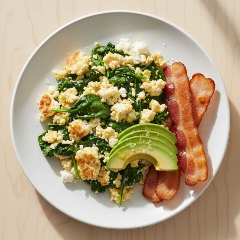 Cottage Cheese Scramble with Spinach and Turkey Bacon