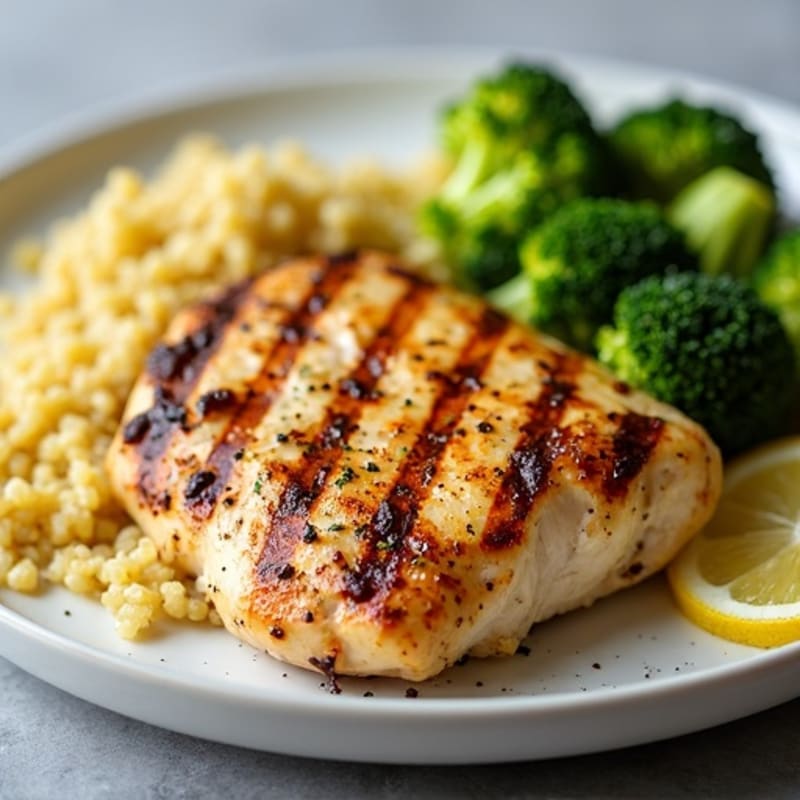 Grilled Chicken Breast with Roasted Broccoli and Lemon Quinoa