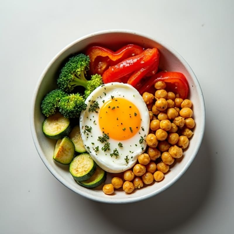 Boiled Egg and Herb-Roasted Vegetable Bowl