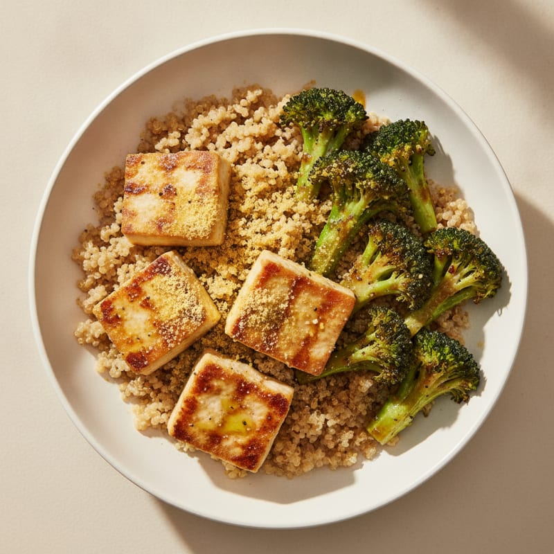 Crispy Tofu and Quinoa Power Bowl with Roasted Broccoli